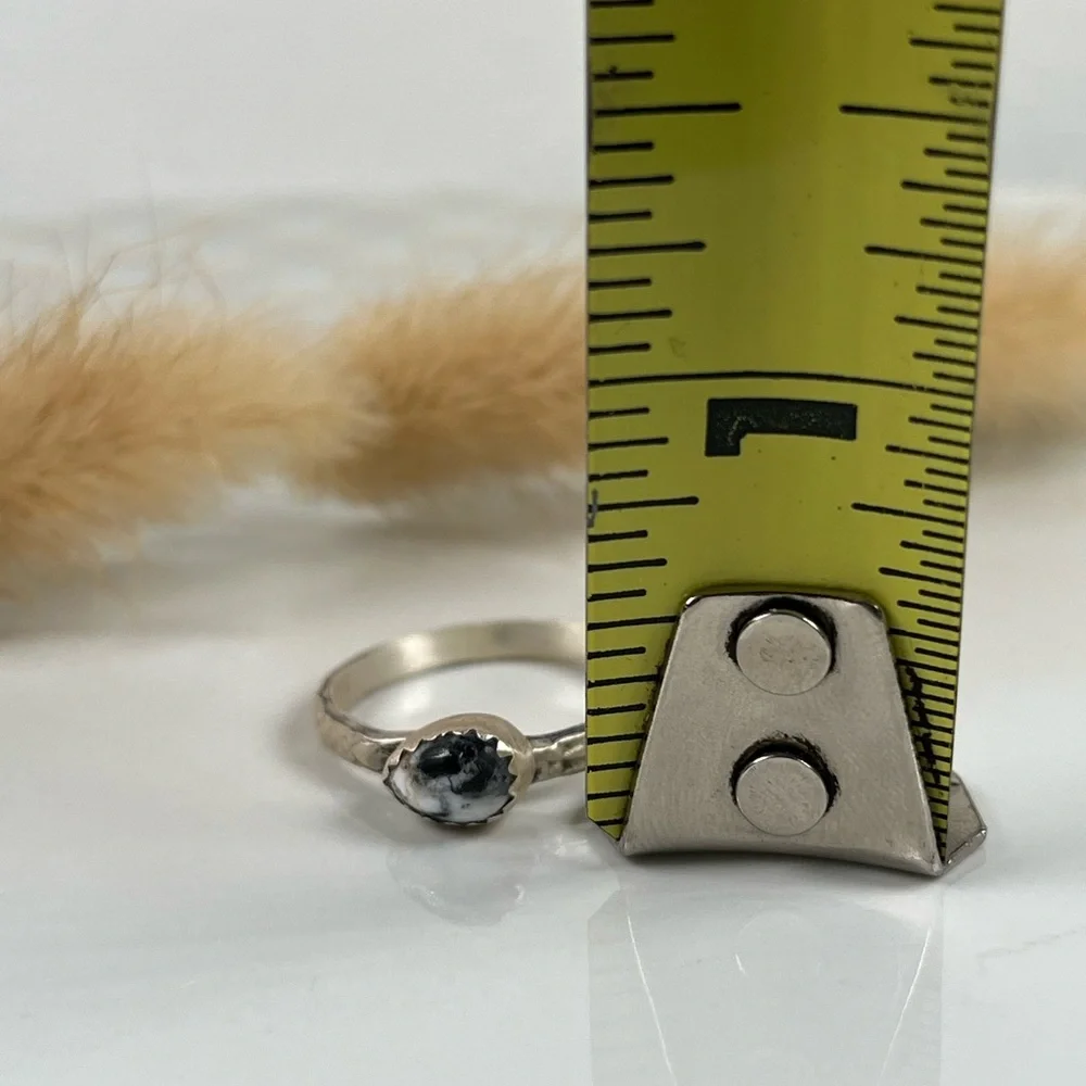 Solid 925 Sterling Silver Matte Finish White Buffalo Gemstone Ring Size 9.25